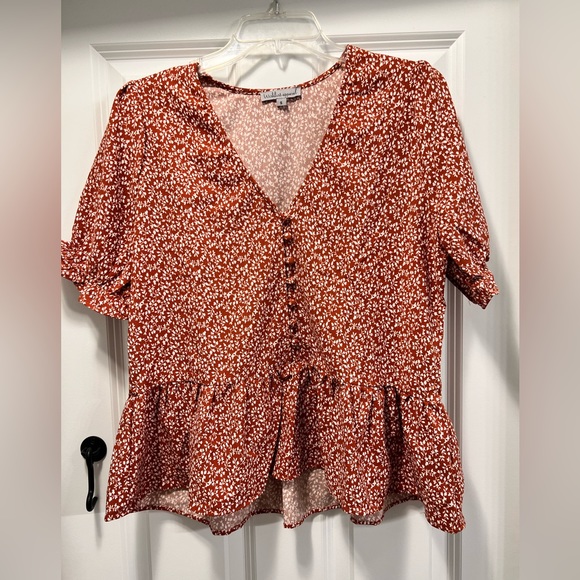 EUC worn once, burnt orange peplum top. - Picture 2 of 2